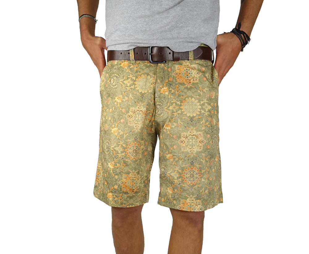 Model wearing Patterned Italian Cotton Shorts