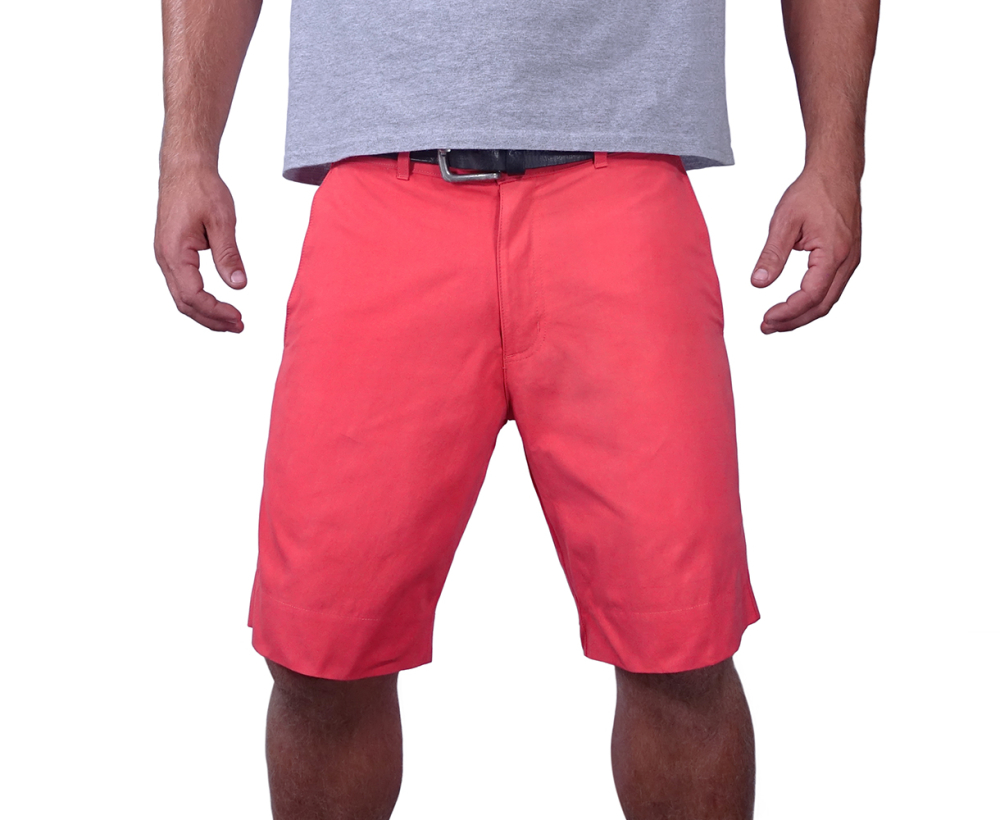 Man Wearing Solid Red Colored Cotton Poplin Men's Short