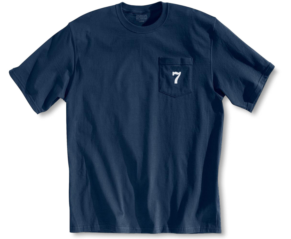 Men's navy T-shirt - Number seven screen printed on pocket - Front view